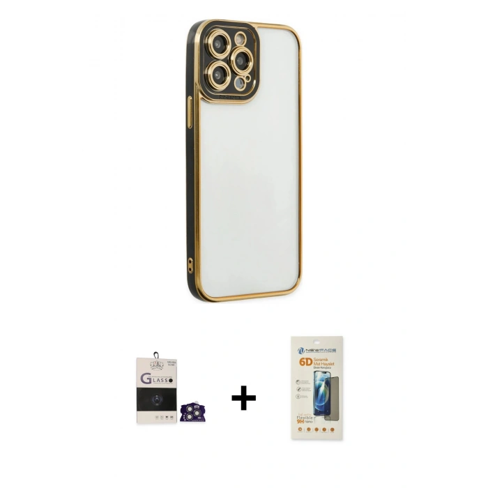 MARSİLYAN™- iPhone 14 Pro Max Kılıf Çekirdek Klasik Serisi - Siyah 6D Mat Seramik Hayalet Nano Ekran Koruyucu + Bilvis Titan Kamera Lens - GS