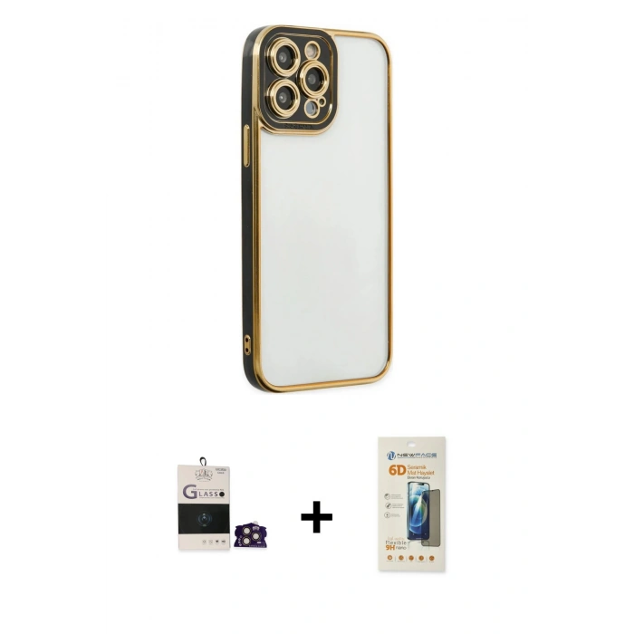 MARSİLYAN™- iPhone 14 Pro Max Kılıf Çekirdek Klasik Serisi - Siyah 6D Mat Seramik Hayalet Nano Ekran Koruyucu + Bilvis Titan Kamera Lens - GD