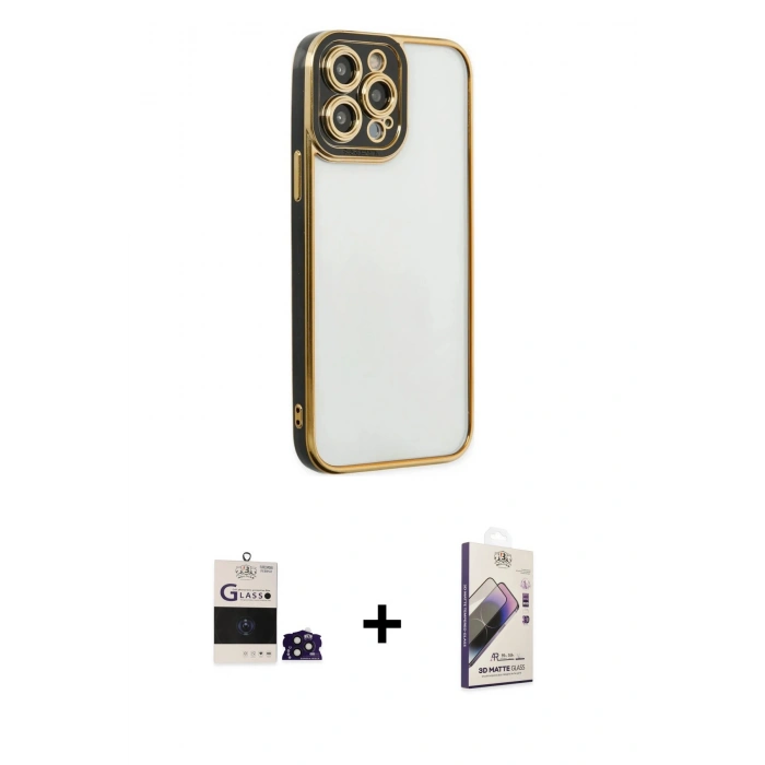 MARSİLYAN™- iPhone 14 Pro Max Kılıf Çekirdek Klasik Serisi - Siyah Bilvis 3D Mat Cam Ekran Koruyucu + Bilvis Titan Kamera Lens - DNMR