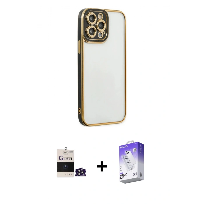 MARSİLYAN™- iPhone 14 Pro Max Kılıf Çekirdek Klasik Serisi - Siyah Bilvis 5in1 3D Magic Cam Ekran Koruyucu + Bilvis Titan Kamera Lens - DNMR