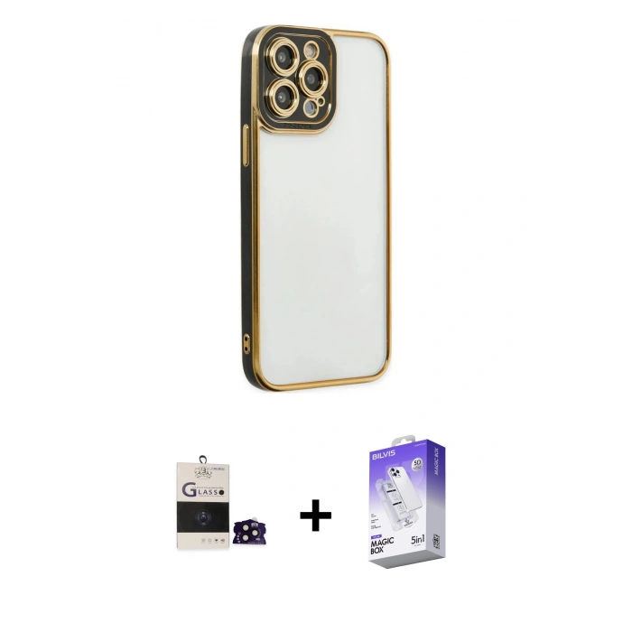 MARSİLYAN™- iPhone 14 Pro Max Kılıf Çekirdek Klasik Serisi - Siyah Bilvis 5in1 3D Magic Cam Ekran Koruyucu + Bilvis Titan Kamera Lens - SH