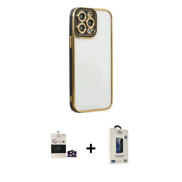 MARSİLYAN™- iPhone 14 Pro Max Kılıf Çekirdek Klasik Serisi - Siyah Bilvis Hayalet Cam Ekran Koruyucu + Bilvis Titan Kamera Lens - GD