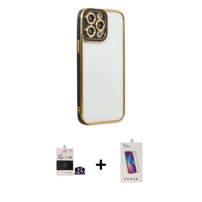 MARSİLYAN™- iPhone 14 Pro Max Kılıf Çekirdek Klasik Serisi - Siyah Joko 5D Cam + Bilvis Titan Kamera Lens - GS