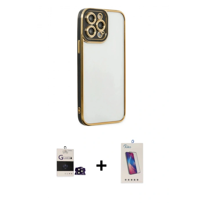 MARSİLYAN™- iPhone 14 Pro Max Kılıf Çekirdek Klasik Serisi - Siyah Joko 5D Cam + Bilvis Titan Kamera Lens - SH