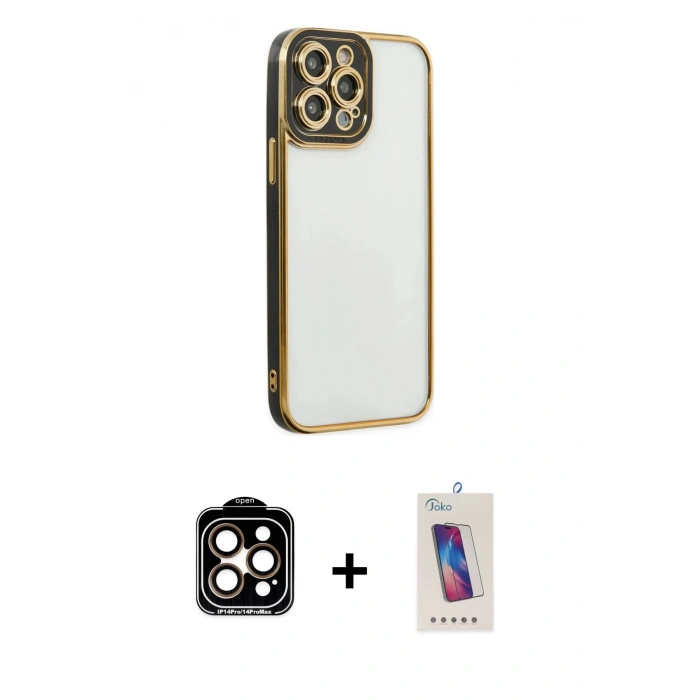 MARSİLYAN™- iPhone 14 Pro Max Kılıf Çekirdek Klasik Serisi - Siyah Joko 5D Cam + PVD Metal Kamera Lens - TU