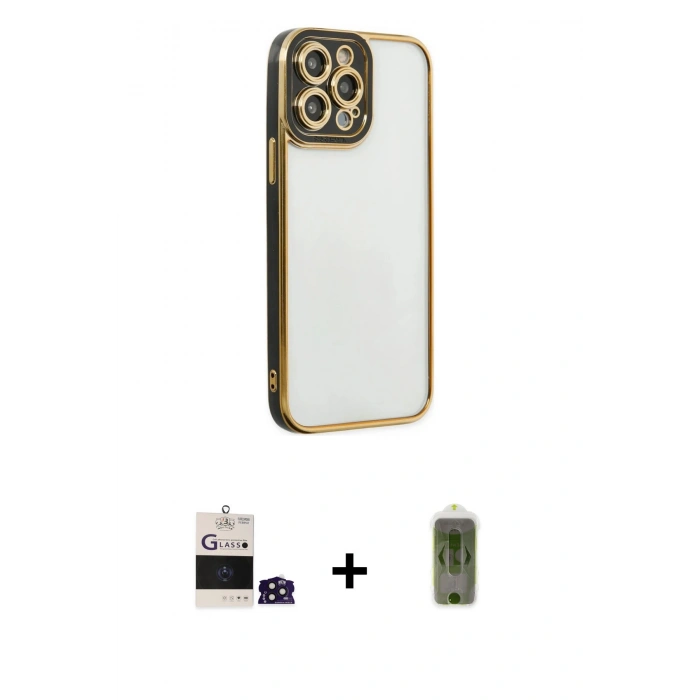 MARSİLYAN™- iPhone 14 Pro Max Kılıf Çekirdek Klasik Serisi - Siyah Joko Magic 5D Hayalet Cam + Derin Mor Bilvis Titan Kamera Lens