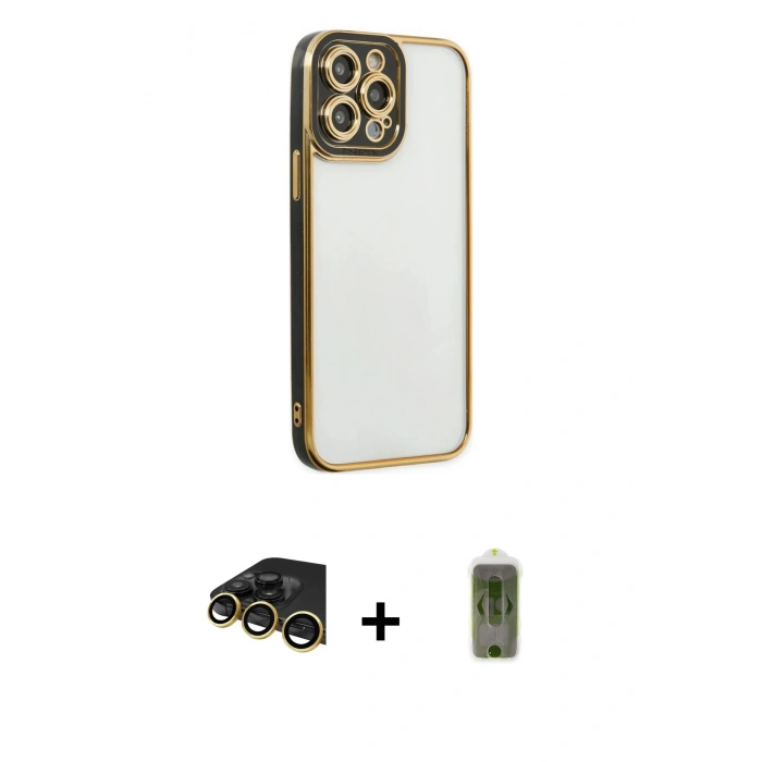 MARSİLYAN™- iPhone 14 Pro Max Kılıf Çekirdek Klasik Serisi - Siyah Joko Magic 5D Hayalet Cam + Raze Metal Kamera Lens - GD