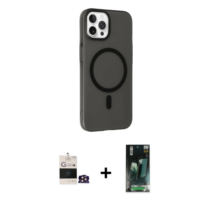 MARSİLYAN™- iPhone 14 Pro Max Kılıf Çekirdek Modern Prime - Şeffaf 360 Full Body Arka Koruyucu + Gold Bilvis Titan Kamera Lens