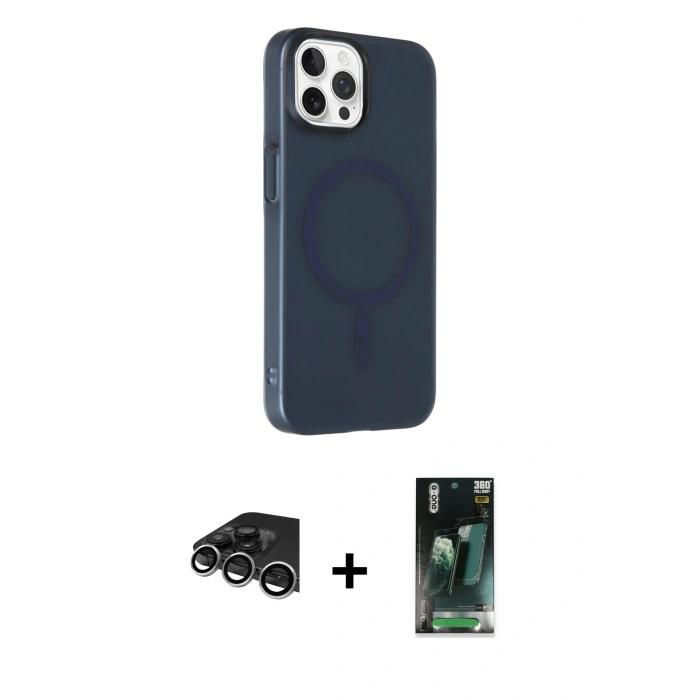 MARSİLYAN™- iPhone 14 Pro Max Kılıf Çekirdek Modern Prime - Şeffaf 360 Full Body Arka Koruyucu + Raze Metal Kamera Lens - GS