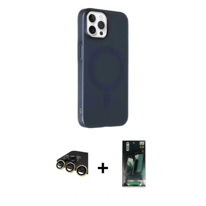 MARSİLYAN™- iPhone 14 Pro Max Kılıf Çekirdek Modern Prime - Şeffaf 360 Full Body Arka Koruyucu + Raze Metal Kamera Lens - GD