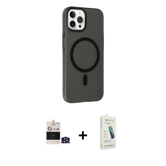 MARSİLYAN™- iPhone 14 Pro Max Kılıf Çekirdek Modern Prime - Şeffaf Pasifik Cam Ekran Koruyucu + Bilvis Titan Kamera Lens - DNMR