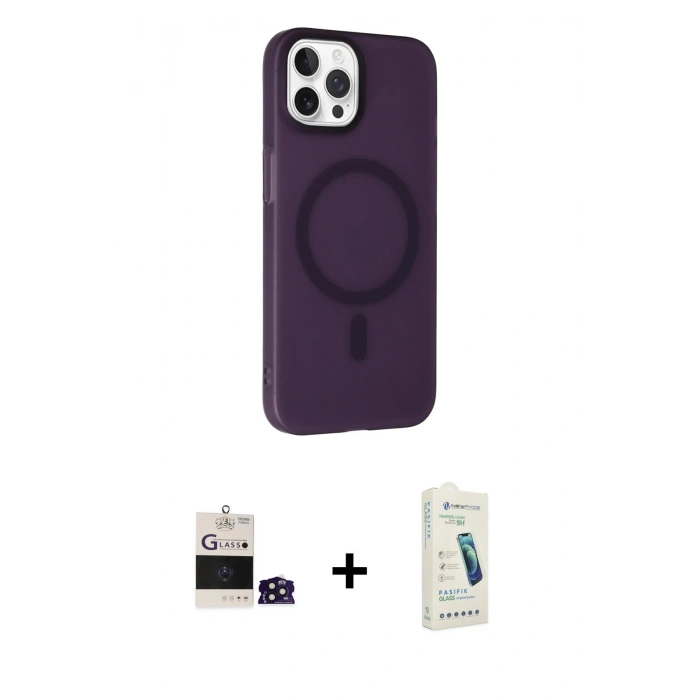 MARSİLYAN™- iPhone 14 Pro Max Kılıf Çekirdek Modern Prime - Şeffaf Pasifik Cam Ekran Koruyucu + Bilvis Titan Kamera Lens - DNMR