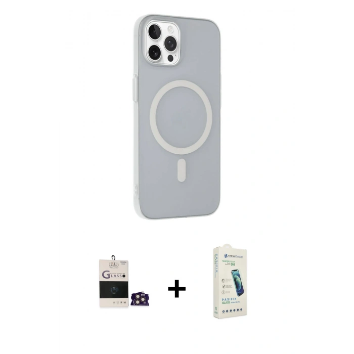 MARSİLYAN™- iPhone 14 Pro Max Kılıf Çekirdek Modern Prime - Şeffaf Pasifik Cam Ekran Koruyucu + Bilvis Titan Kamera Lens - GD