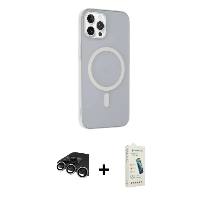 MARSİLYAN™- iPhone 14 Pro Max Kılıf Çekirdek Modern Prime - Şeffaf Pasifik Cam Ekran Koruyucu + Raze Metal Kamera Lens - GS