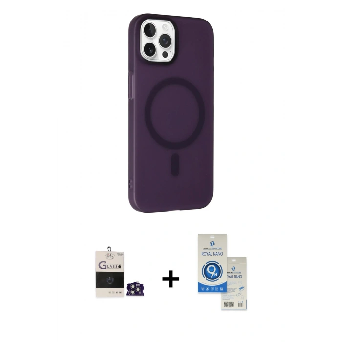 MARSİLYAN™- iPhone 14 Pro Max Kılıf Çekirdek Modern Prime - Şeffaf Royal Nano Ekran Koruyucu + Bilvis Titan Kamera Lens - GS