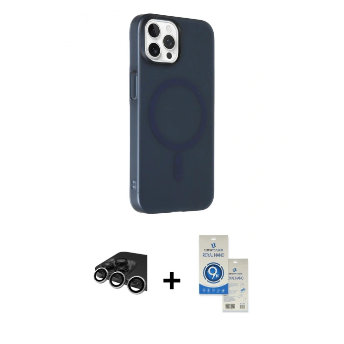 MARSİLYAN™- iPhone 14 Pro Max Kılıf Çekirdek Modern Prime - Şeffaf Royal Nano Ekran Koruyucu + Raze Metal Kamera Lens - GS