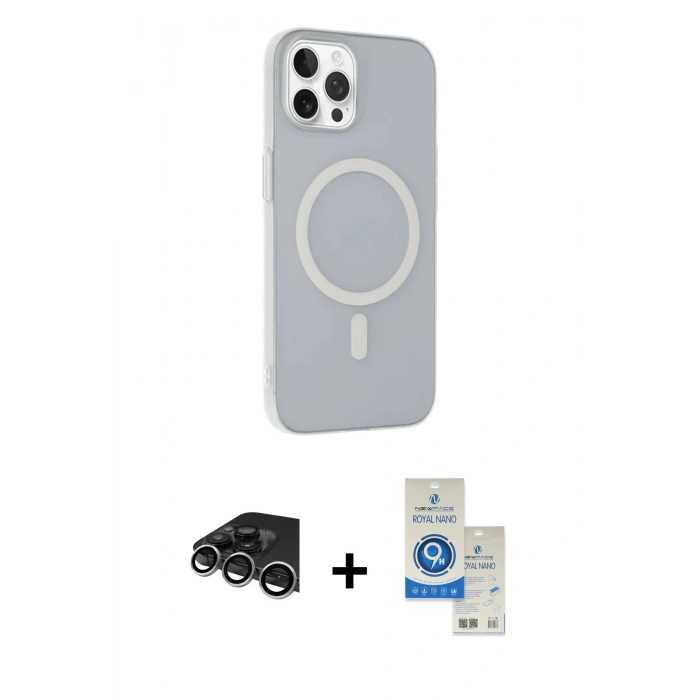 MARSİLYAN™- iPhone 14 Pro Max Kılıf Çekirdek Modern Prime - Şeffaf Royal Nano Ekran Koruyucu + Raze Metal Kamera Lens - GS