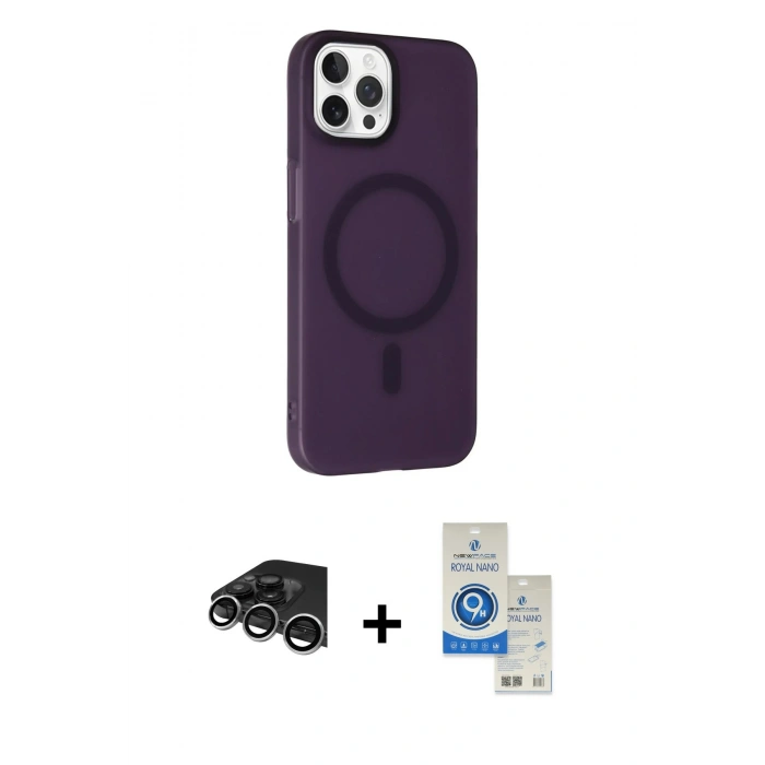 MARSİLYAN™- iPhone 14 Pro Max Kılıf Çekirdek Modern Prime - Şeffaf Royal Nano Ekran Koruyucu + Raze Metal Kamera Lens - GS