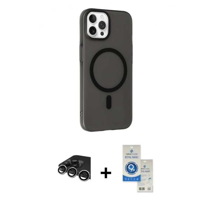 MARSİLYAN™- iPhone 14 Pro Max Kılıf Çekirdek Modern Prime - Şeffaf Royal Nano Ekran Koruyucu + Raze Metal Kamera Lens - GS