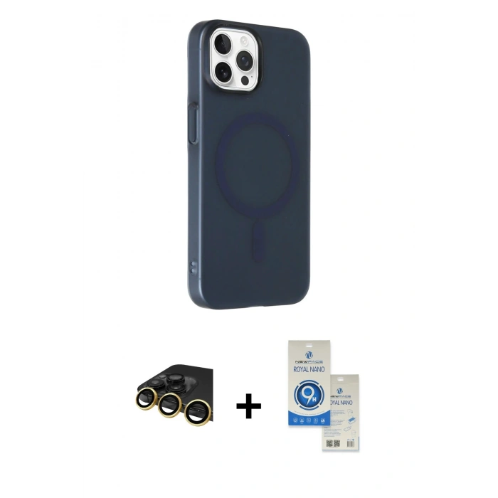 MARSİLYAN™- iPhone 14 Pro Max Kılıf Çekirdek Modern Prime - Şeffaf Royal Nano Ekran Koruyucu + Raze Metal Kamera Lens - GD