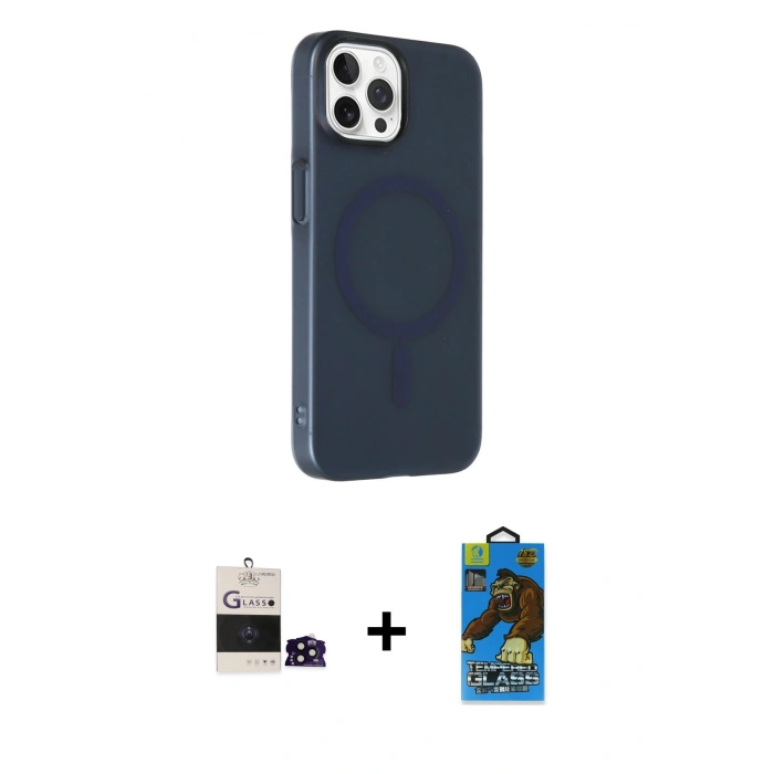 MARSİLYAN™- iPhone 14 Pro Max Kılıf Çekirdek Modern Prime - Siyah 18D Cam Ekran Koruyucu + Bilvis Titan Kamera Lens - SH