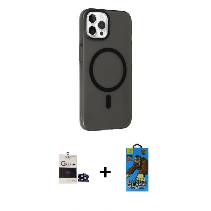 MARSİLYAN™- iPhone 14 Pro Max Kılıf Çekirdek Modern Prime - Siyah 18D Cam Ekran Koruyucu + Bilvis Titan Kamera Lens - SH