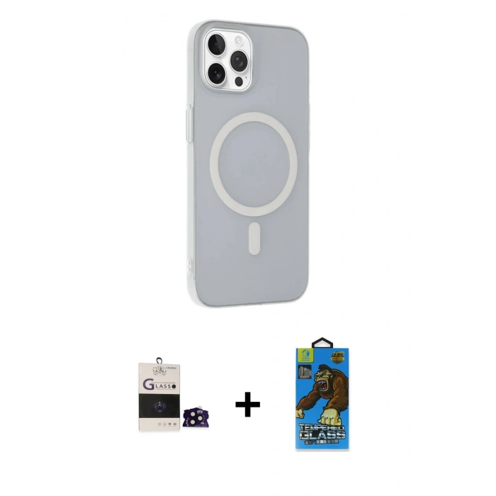 MARSİLYAN™- iPhone 14 Pro Max Kılıf Çekirdek Modern Prime - Siyah 18D Cam Ekran Koruyucu + Bilvis Titan Kamera Lens - SH