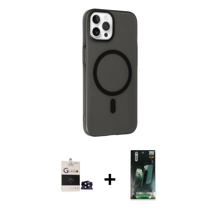MARSİLYAN™- iPhone 14 Pro Max Kılıf Çekirdek Modern Prime - Siyah 360 Mat Full Body Arka Koruyucu + Bilvis Titan Kamera Lens - SH
