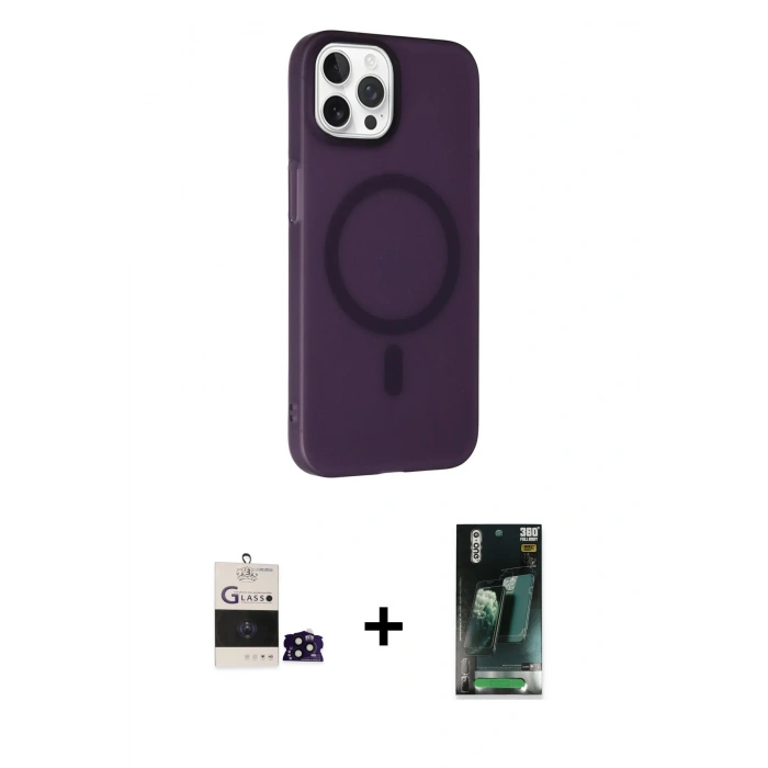 MARSİLYAN™- iPhone 14 Pro Max Kılıf Çekirdek Modern Prime - Siyah 360 Mat Full Body Arka Koruyucu + Bilvis Titan Kamera Lens - SH