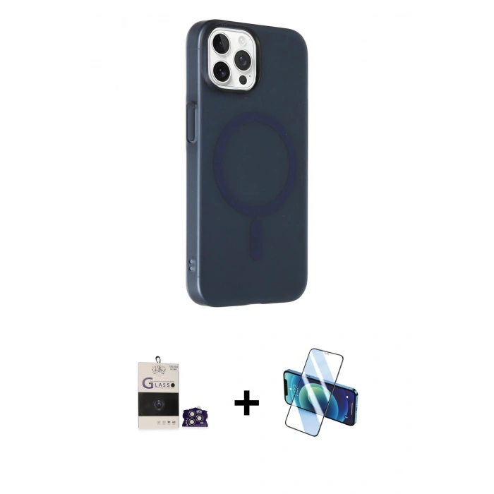 MARSİLYAN™- iPhone 14 Pro Max Kılıf Çekirdek Modern Prime - Siyah 3D Antistatik Cam Ekran Koruyucu + Gümüş Bilvis Titan Kamera Lens