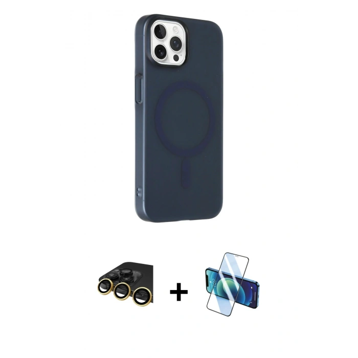 MARSİLYAN™- iPhone 14 Pro Max Kılıf Çekirdek Modern Prime - Siyah 3D Antistatik Cam Ekran Koruyucu + Raze Metal Kamera Lens - GD