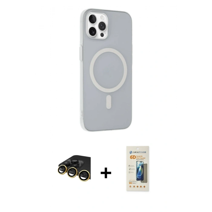 MARSİLYAN™- iPhone 14 Pro Max Kılıf Çekirdek Modern Prime - Siyah 6D Mat Seramik Hayalet Nano Ekran Koruyucu + Raze Metal Kamera Lens - GD