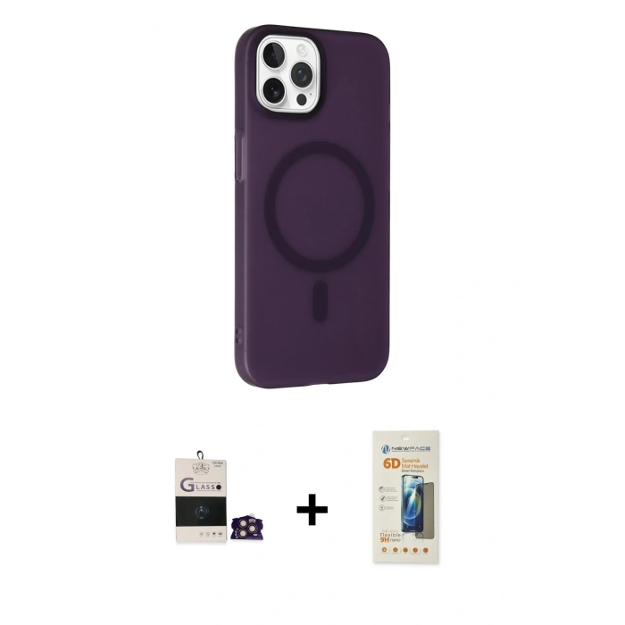 MARSİLYAN™- iPhone 14 Pro Max Kılıf Çekirdek Modern Prime - Siyah 6D Mat Seramik Hayalet Nano Ekran Koruyucu + Bilvis Titan Kamera Lens - GD