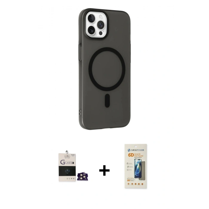 MARSİLYAN™- iPhone 14 Pro Max Kılıf Çekirdek Modern Prime - Siyah 6D Mat Seramik Hayalet Nano Ekran Koruyucu + Bilvis Titan Kamera Lens - GD