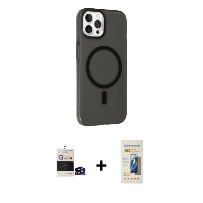 MARSİLYAN™- iPhone 14 Pro Max Kılıf Çekirdek Modern Prime - Siyah 6D Mat Seramik Hayalet Nano Ekran Koruyucu + Bilvis Titan Kamera Lens - SH