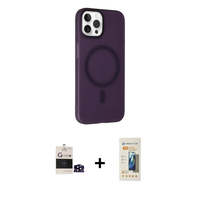 MARSİLYAN™- iPhone 14 Pro Max Kılıf Çekirdek Modern Prime - Siyah 6D Mat Seramik Hayalet Nano Ekran Koruyucu + Bilvis Titan Kamera Lens - SH