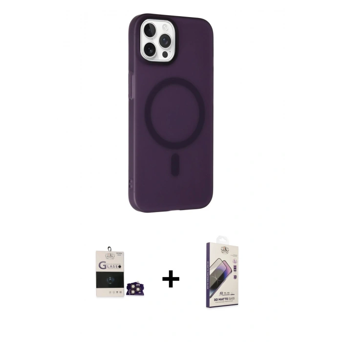 MARSİLYAN™- iPhone 14 Pro Max Kılıf Çekirdek Modern Prime - Siyah Bilvis 3D Mat Cam Ekran Koruyucu + Bilvis Titan Kamera Lens - GD