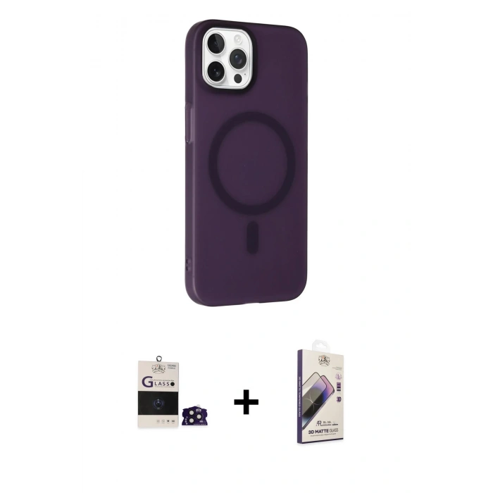 MARSİLYAN™- iPhone 14 Pro Max Kılıf Çekirdek Modern Prime - Siyah Bilvis 3D Mat Cam Ekran Koruyucu + Bilvis Titan Kamera Lens - DNMR
