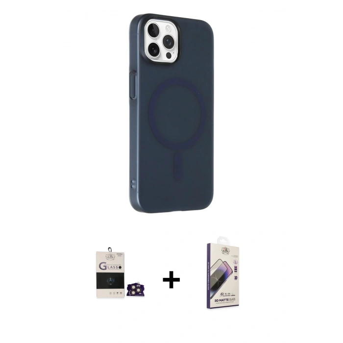 MARSİLYAN™- iPhone 14 Pro Max Kılıf Çekirdek Modern Prime - Siyah Bilvis 3D Mat Cam Ekran Koruyucu + Bilvis Titan Kamera Lens - GD
