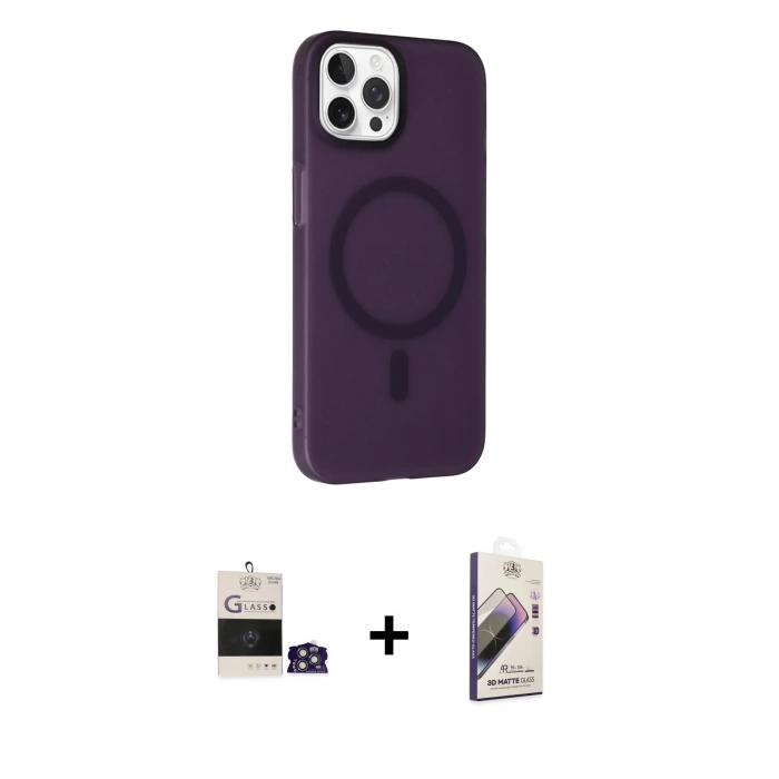 MARSİLYAN™- iPhone 14 Pro Max Kılıf Çekirdek Modern Prime - Siyah Bilvis 3D Mat Cam Ekran Koruyucu + Bilvis Titan Kamera Lens - GS