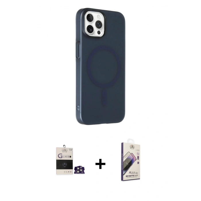 MARSİLYAN™- iPhone 14 Pro Max Kılıf Çekirdek Modern Prime - Siyah Bilvis 3D Mat Cam Ekran Koruyucu + Bilvis Titan Kamera Lens - GS