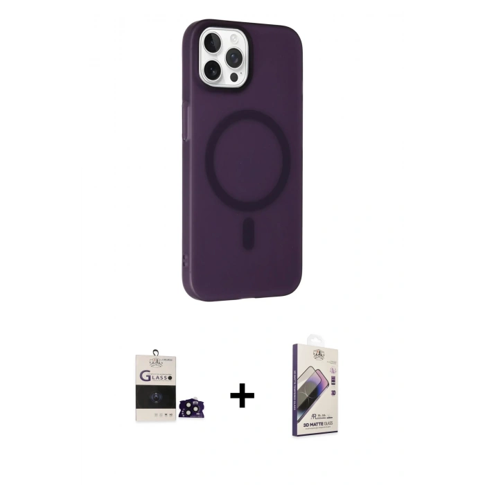 MARSİLYAN™- iPhone 14 Pro Max Kılıf Çekirdek Modern Prime - Siyah Bilvis 3D Mat Cam Ekran Koruyucu + Bilvis Titan Kamera Lens - SH