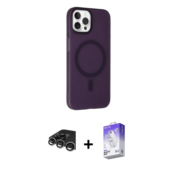 MARSİLYAN™- iPhone 14 Pro Max Kılıf Çekirdek Modern Prime - Siyah Bilvis 5in1 3D Magic Cam Ekran Koruyucu + Raze Metal Kamera Lens - GS