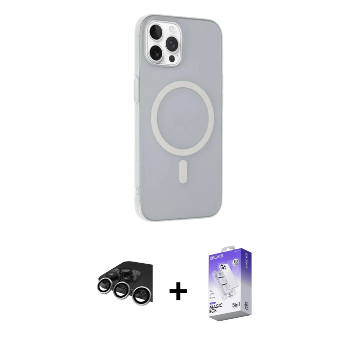 MARSİLYAN™- iPhone 14 Pro Max Kılıf Çekirdek Modern Prime - Siyah Bilvis 5in1 3D Magic Cam Ekran Koruyucu + Raze Metal Kamera Lens - GS