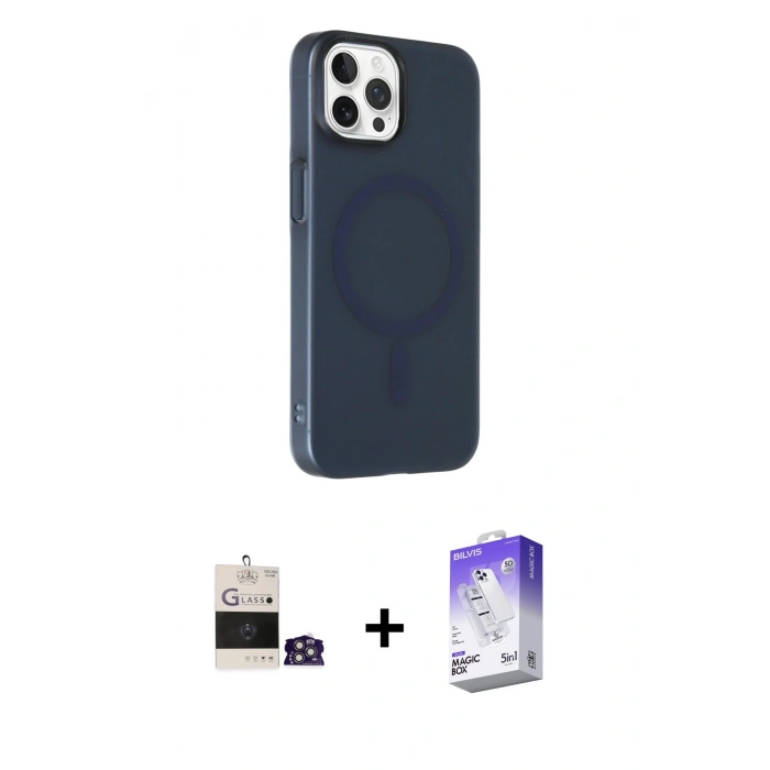 MARSİLYAN™- iPhone 14 Pro Max Kılıf Çekirdek Modern Prime - Siyah Bilvis 5in1 3D Magic Cam Ekran Koruyucu + Bilvis Titan Kamera Lens - GS
