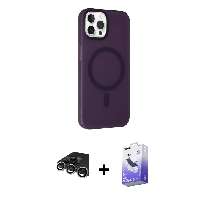MARSİLYAN™- iPhone 14 Pro Max Kılıf Çekirdek Modern Prime - Siyah Bilvis 5in1 5D Magic Hayalet Cam Ekran Koruyucu + Raze Metal Kamera Lens - GS