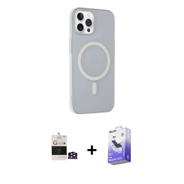 MARSİLYAN™- iPhone 14 Pro Max Kılıf Çekirdek Modern Prime - Siyah Bilvis 5in1 5D Magic Hayalet Cam Ekran Koruyucu + Gold Bilvis Titan Kamera Lens