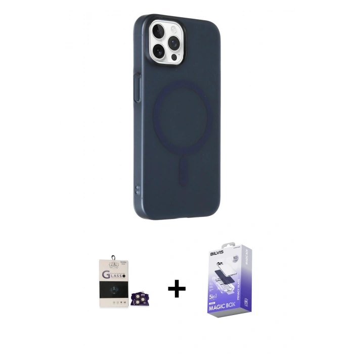 MARSİLYAN™- iPhone 14 Pro Max Kılıf Çekirdek Modern Prime - Siyah Bilvis 5in1 5D Magic Hayalet Cam Ekran Koruyucu + Gold Bilvis Titan Kamera Lens