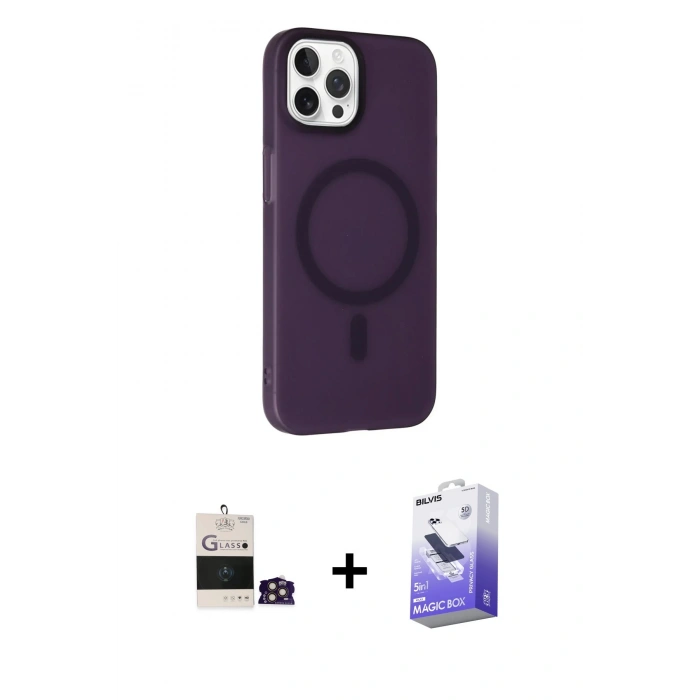 MARSİLYAN™- iPhone 14 Pro Max Kılıf Çekirdek Modern Prime - Siyah Bilvis 5in1 5D Magic Hayalet Cam Ekran Koruyucu + Gold Bilvis Titan Kamera Lens