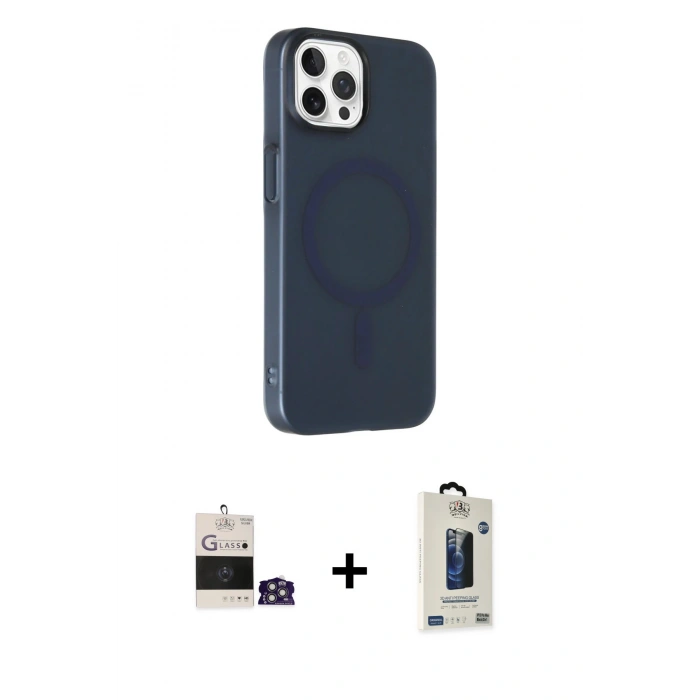MARSİLYAN™- iPhone 14 Pro Max Kılıf Çekirdek Modern Prime - Siyah Bilvis Hayalet Cam Ekran Koruyucu + Bilvis Titan Kamera Lens - GS